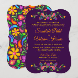 Convite de Casamento Indiano Floral Colorido Paisl