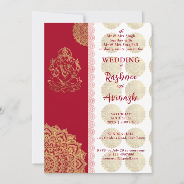 Convite de Casamento Indiano Ganesha Mandala (Frente)