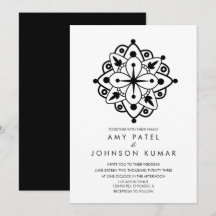 Convite de Casamento Indiano Hindu Preto e Branco
