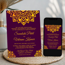 Convite de Casamento Indiano Mandala Dourado com A