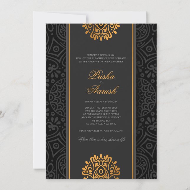 Convite de Casamento Indiano Mandala Elegante (Frente)