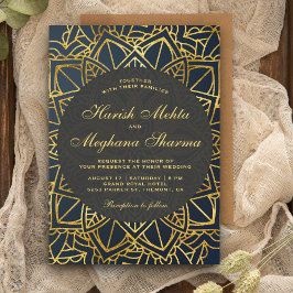 Convite de Casamento Indiano Mandala em Dourado Fa