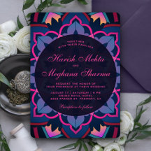 Convite de Casamento Indiano Mandala Floral Azul R