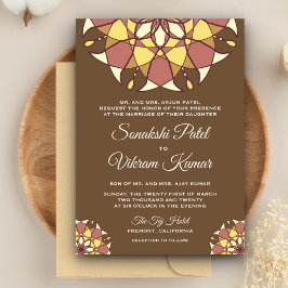Convite de Casamento Indiano Mandala Marrom Elegan
