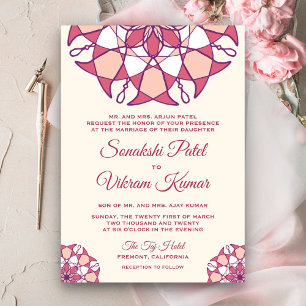 Convite de Casamento Indiano Mandala Rosa Elegante