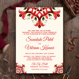 Convite de Casamento Indiano Mandala Vermelho Eleg