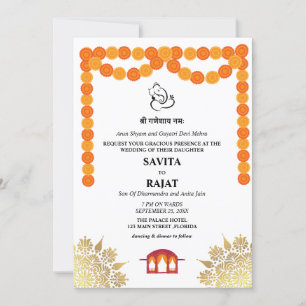 Convite de Casamento Indiano Moderno Único