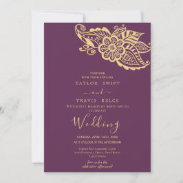 Convite de Casamento Indiano Paisley Dourado