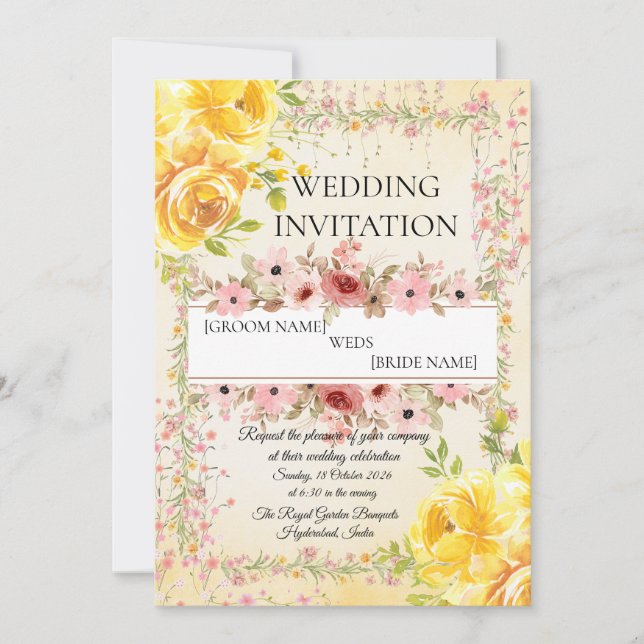 Convite de Casamento Indiano Pastel Romântico (Frente)