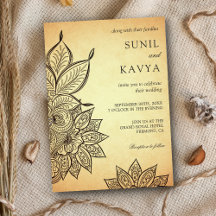 Convite de Casamento Indiano Vintage Mehendi Henna