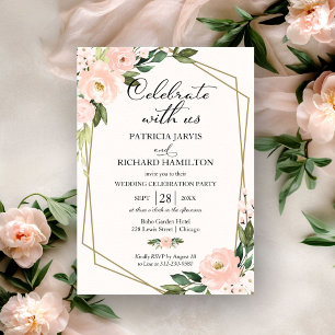 Convite de Casamento Informal Floral Geométrico Bl