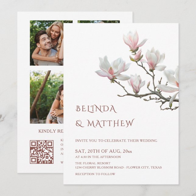 Convite de Casamento Informal Magnólia Arte Refina (Frente/Verso)