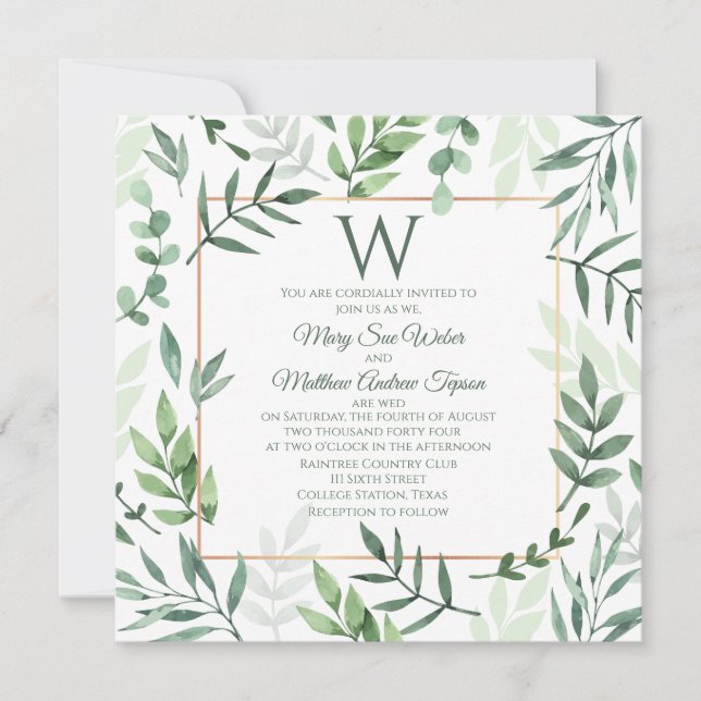 Convite de Casamento Inicial Jardim Verde (Frente)