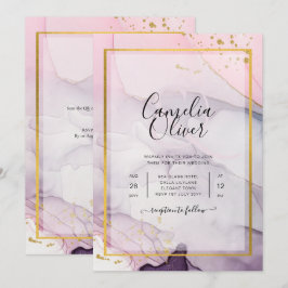 Convite de Casamento INK Rosa Roxo Lavanda Dourado