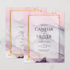 Convite de Casamento INK Rosa Roxo Lavanda Dourado