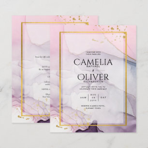 Convite de Casamento INK Rosa Roxo Lavanda Dourado