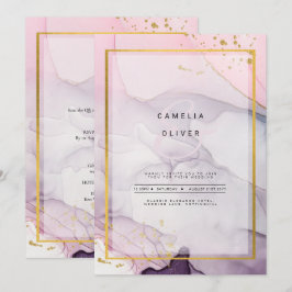 Convite de Casamento INK Rosa Roxo Lavanda Dourado