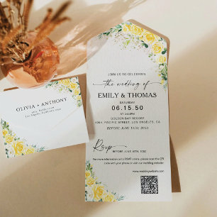 Convite de Casamento Inteiriço com Floral Amarelo