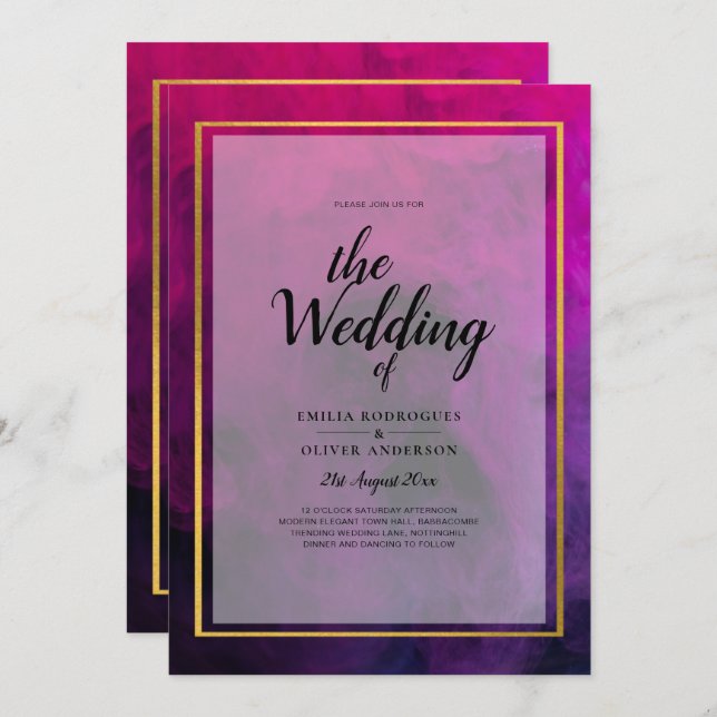 Convite de casamento Intenso de TINTA Púrpura de M (Frente/Verso)