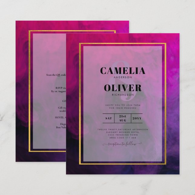Convite de casamento Intenso de TINTA Púrpura de M (Frente/Verso)