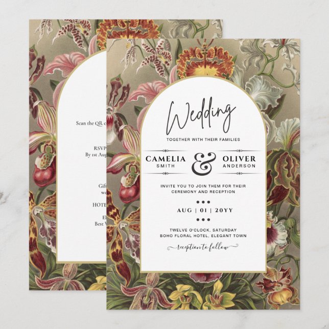 Convite de casamento Inverso da Borgonha Botânica  (Frente/Verso)