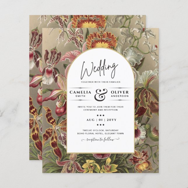 Convite de casamento Inverso da Borgonha Botânica  (Frente/Verso)