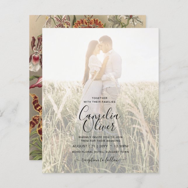 Convite de casamento Inverso da Borgonha Botânica  (Frente/Verso)