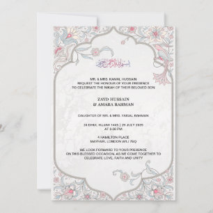 Convite de Casamento Islâmico Arabesco Floral, Bra