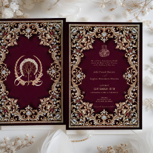 Convite de Casamento Islâmico Burgundy Antigo Dour
