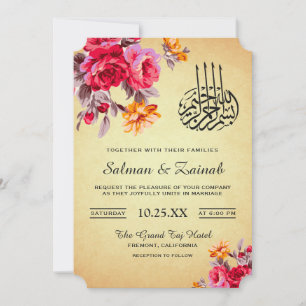 Convite de Casamento Islâmico com Buquê Floral Vin