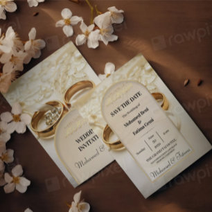 Convite de Casamento Islâmico com Elegantes Anéis 