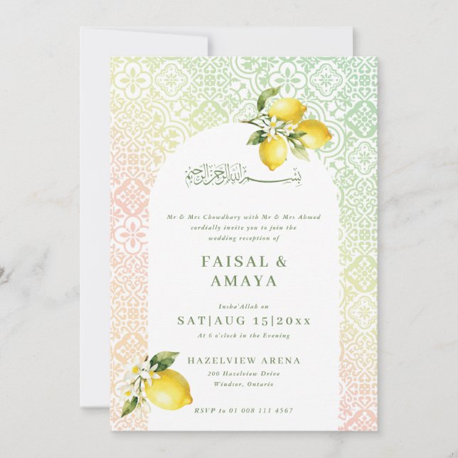 Convite de casamento islâmico com padrão de azulej (Frente)