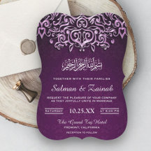 Convite de Casamento Islâmico Damask Magenta