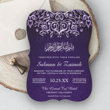 Convite de Casamento Islâmico Damask Roxo