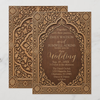 Convite de Casamento Islâmico de Madeira Talhada d