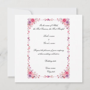 Convite de Casamento Islâmico Floral Elegante
