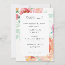 Convite de Casamento Islâmico Floral em Aquarela