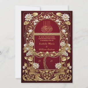 Convite de Casamento Islâmico Floral em Dourado An