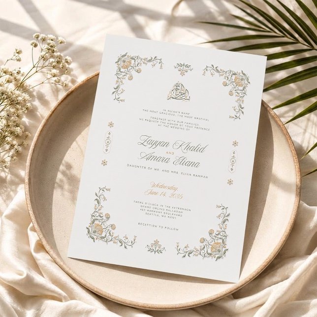 Convite de Casamento Islâmico Floral Ornamentado E (Criador carregado)