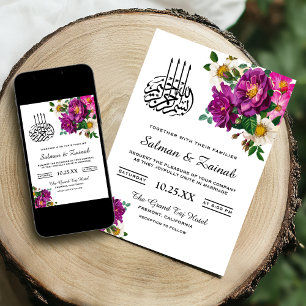 Convite de Casamento Islâmico Floral Roxo Moderno