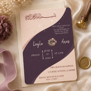 Convite de Casamento Islâmico Minimalista Roxo Nih