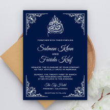 Convite de Casamento Islâmico Muçulmano Azul Meia-