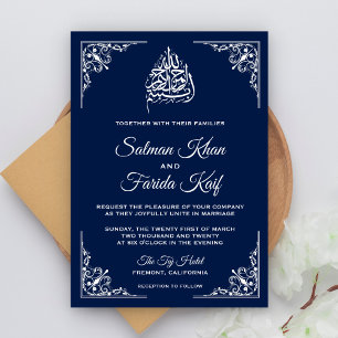 Convite de Casamento Islâmico Muçulmano Azul Meia-