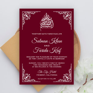 Convite de casamento islâmico muçulmano burgundy e