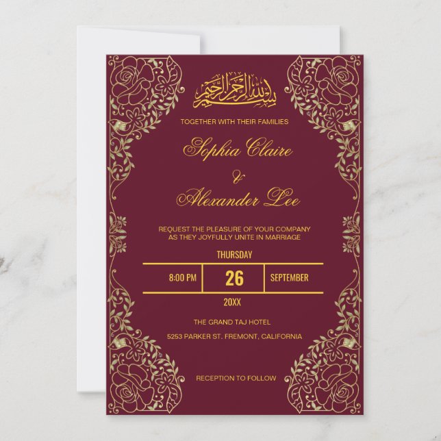 Convite de Casamento Islâmico Muçulmano com Moldur (Frente)