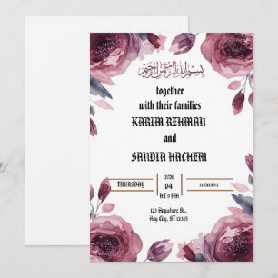 Convite de Casamento Islâmico Muçulmano Floral Ame