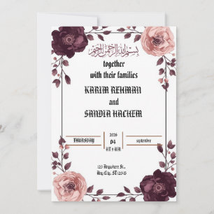 Convite de Casamento Islâmico Muçulmano Floral Ame