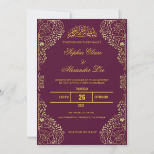Convite de Casamento Islâmico Muçulmano Floral Dou