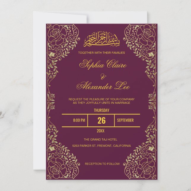 Convite de Casamento Islâmico Muçulmano Floral Dou (Frente)