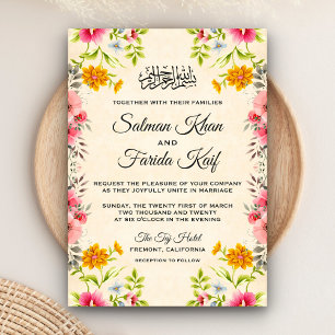 Convite de Casamento Islâmico Muçulmano Floral Ele